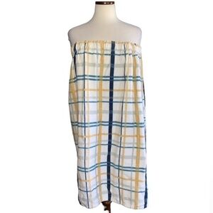 Terry Cloth Body Towel Wrap~Blue-Yellow-White Plaid~Velcro Closure~100% Cotton